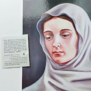 Cartão postal de Jeanne Le Ber Relic + Portrait: Congregação Notre Dame Montreal Quebec—Reclusa, afilhada de Jehanne Mance Cartão católico vintage