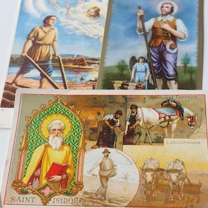 Cartões de oração de Santo Isidoro, o Fazendeiro - Antigos/Vintage Madri, Espanha, Padroeiro dos Trabalhadores Agrícolas/Barqueiros/Semeadores, Presente
