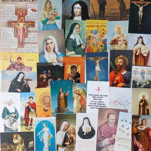 Plus de 30 petites images et prières/cartes saintes avec dos français/anglais/vierge, papier + papier cartonné—nouveaux + lot vintage religieux catholique saint destin
