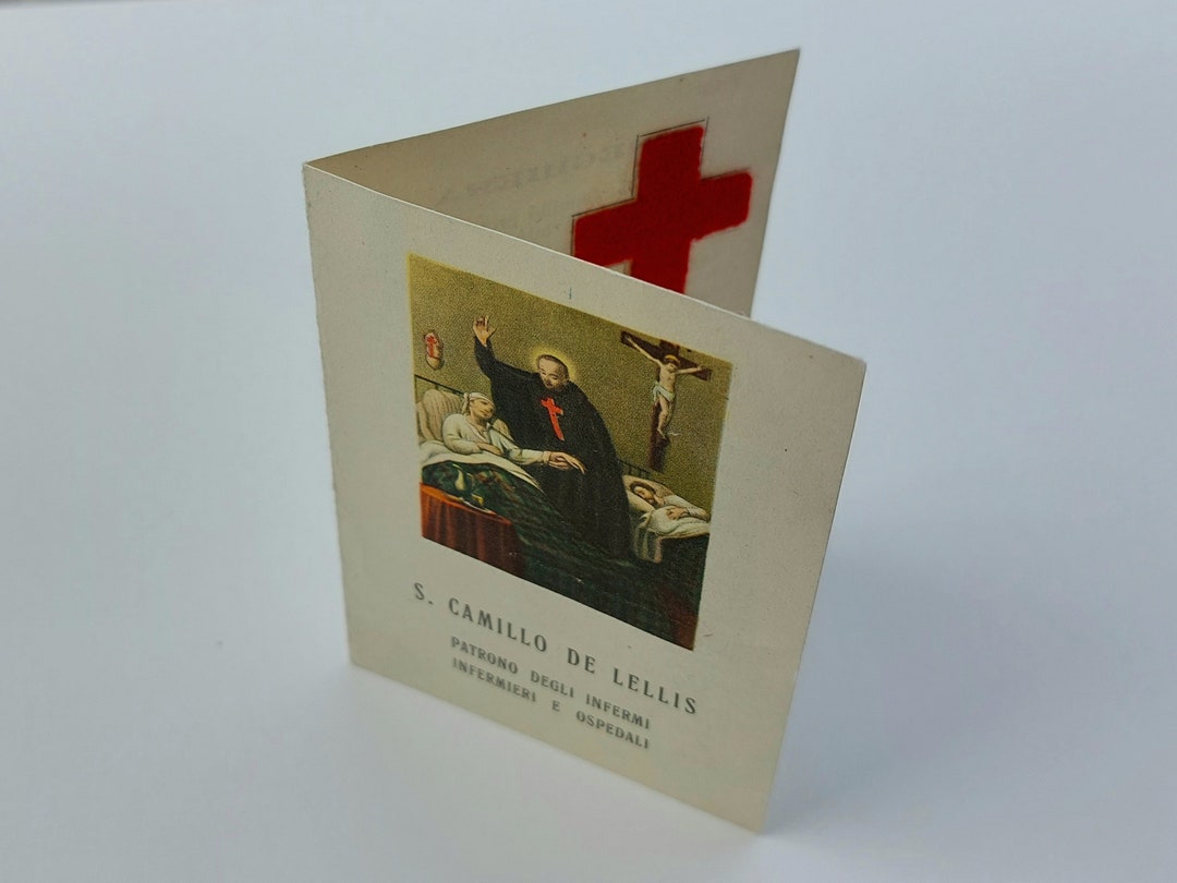 St Camille Relic Cross Prayer Card Camillus De Lellis Red Felt Tissue
