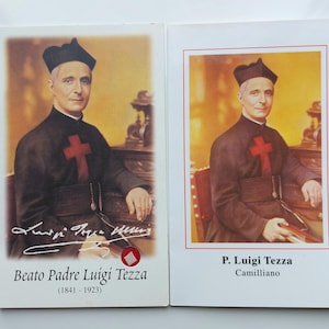 Gesegnete Luigi Tezza Reliquie + Heilige Gebetskarte - Vintage italienische katholische Orden der Kleriker reguläre Camillian / Töchter des St. Camillus Gründers