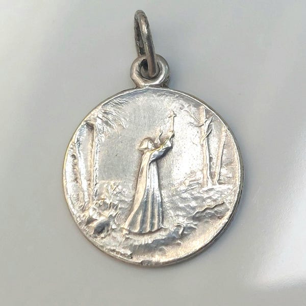 Vergulde medaille St. Honoratus van Arles – patroonheilige voor regen/tegen droogte Saint-Honorat Slangen wegjagen – vintage katholieke medaillon