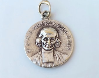 1905 Blessed John Vianney Medal + St Philomena—Vintage Catholic Curé d'Ars/French Parish Priest/Patron Saint Round Antique Pendant Medallion