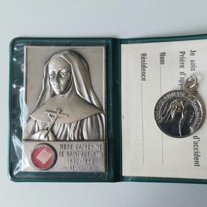 聖マリー・カトリーヌ・ド・サン・オーギュスタン・ロンプレの聖遺物祈祷カード、フォルダー、メダル - ヴィンテージ 祝福されたニューフランス/ケベック カナダ + ノルマンディーの修道女