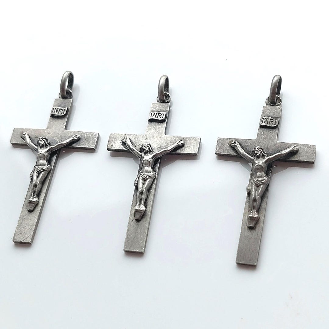 1 Antique Solid Silver Crucifix Made in France: Vintage Small Plain ...