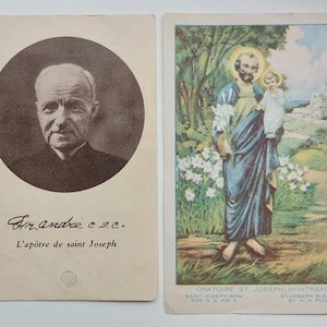 Relikwiekaart St. Andre Bessette + vintage oratoire St. Joseph Montreal, Quebec, Canada Franse gebedskaart—Quebecois Faith Healer Brother/Saint