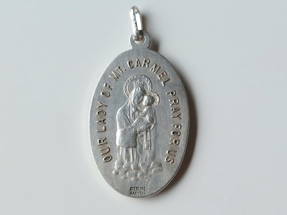 Médaille Scapulaire Vierge Du Carmen Et Sacré-Cœur – Argent 925 Plaqué Or 18K – 16mm – Pendentif Religieux