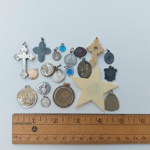 BROKEN Religious Jewelry for Crafting/Repurposing/Nicho Making: Small Crosses, French Catholic Medal Pendant Destash Lot to Recycle/Reuse image 4