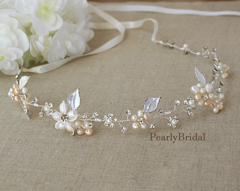 Rose gold Bridal hair vine Wedding hair accessories Bridal hair piece BLUSH Wedding hair piece Wedding hair piece Freshwater pearls crystals