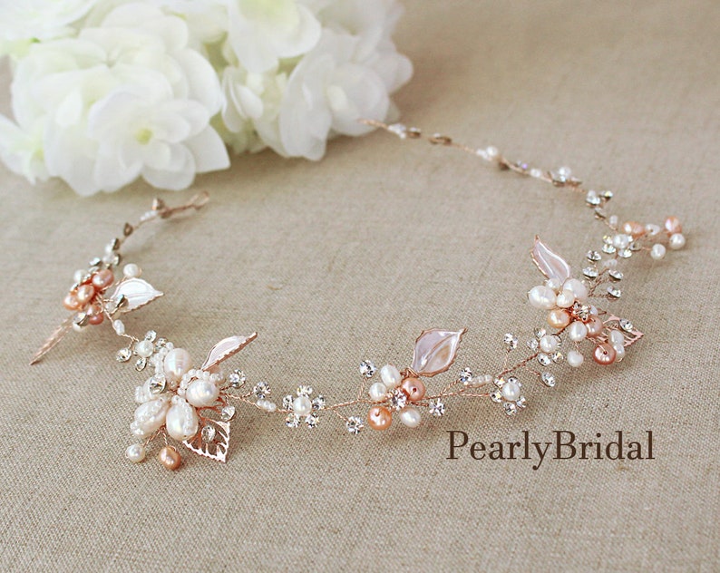 Rose gold Bridal hair vine Wedding hair accessories Bridal hair piece BLUSH Wedding hair piece Wedding hair piece Freshwater pearls crystals