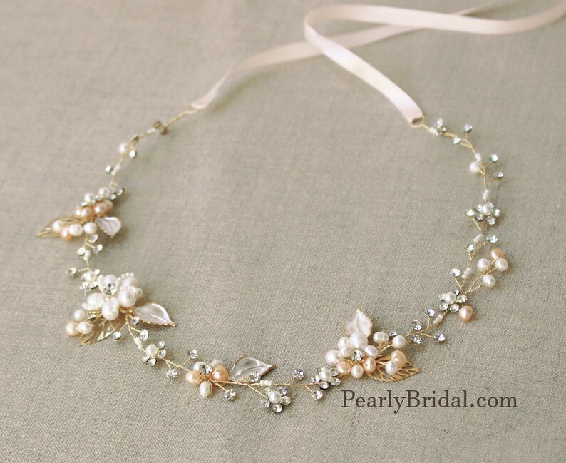 Rose gold Bridal hair vine Wedding hair accessories Bridal hair piece BLUSH Wedding hair piece Wedding hair piece Freshwater pearls crystals