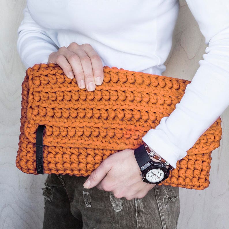 Orange Recycled Chunky Yarn Clutch Purse/ Clutch bag/ Everyday Etsy