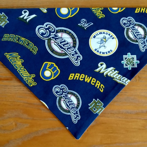 MLB Milwaukee Brewers Dog Bandana Scarf-Over the Collar/Double Sided-Size Small, Medium, Large, X-Large