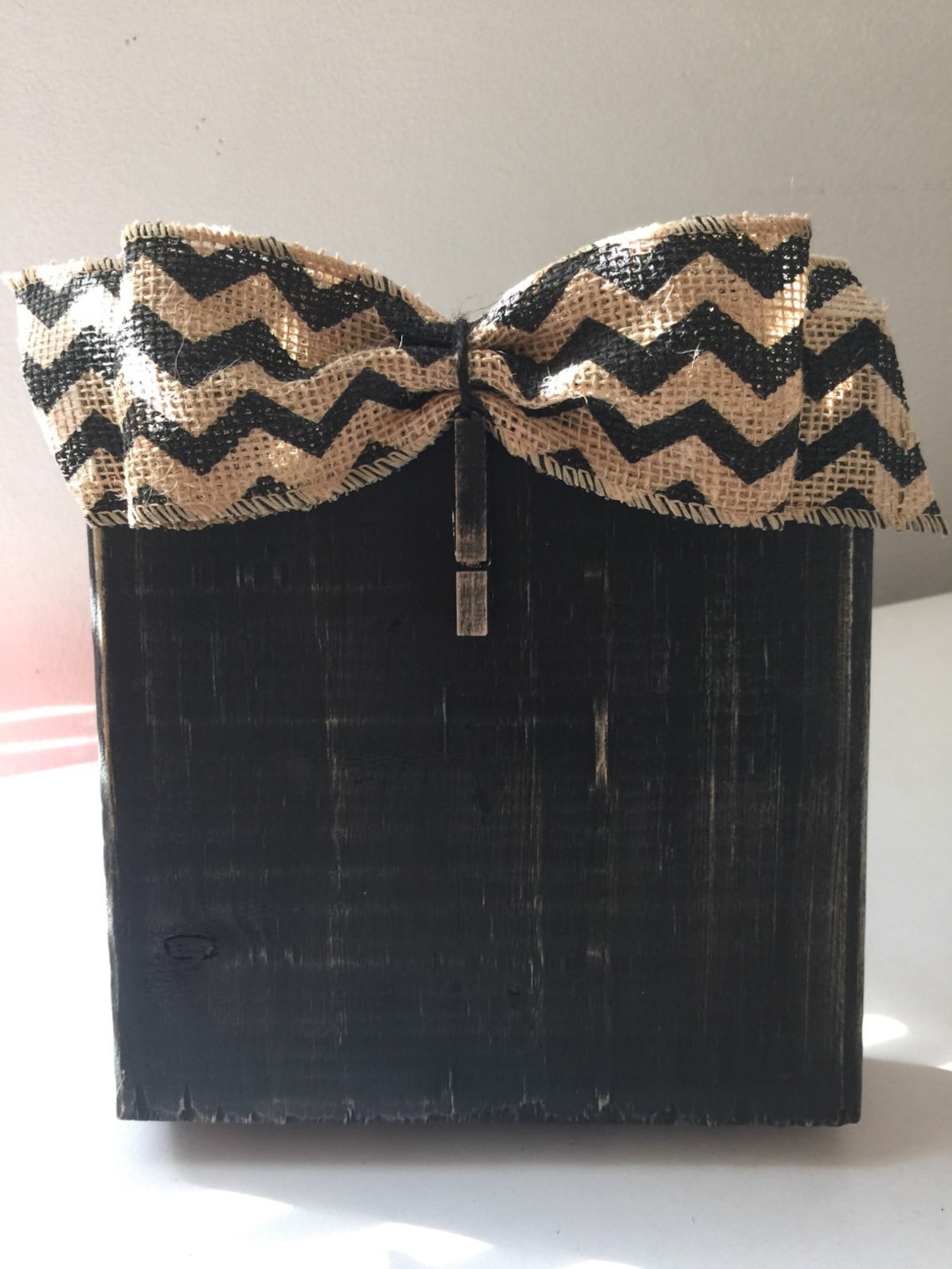 Black Distress Painted Wood Block Frame With Black Chevron Etsy