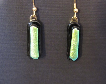 Lime dichroic glass earrings