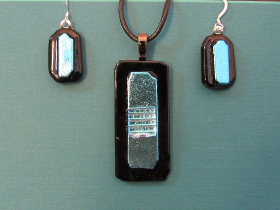 Teal dichroic glass pendant and earrings set - image 3