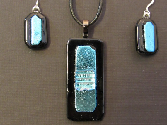 Teal dichroic glass pendant and earrings set - image 4