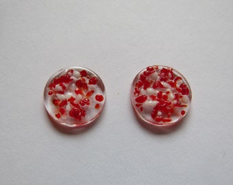 Red and white frit on clear glass earrings