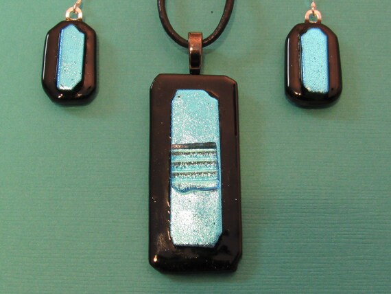 Teal dichroic glass pendant and earrings set - image 2