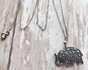 Sterling Silver Elephant Pendant  Crystal Elephant Sterling Silver Chain Minimalist Necklace Gifts for Her Statement Necklace Elephant Gifts