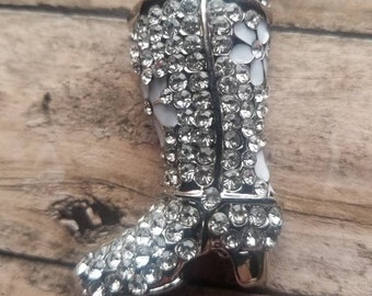 Large Crystal Boot Pendant Silver Snake Chain Gifts for Her Statement Necklace Pendant with Chain Flower Pendant Silver Necklace