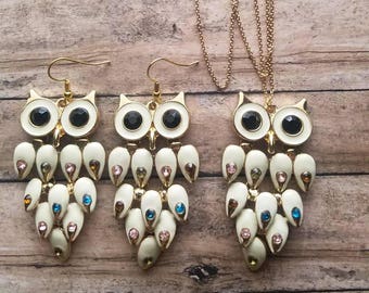 Crystal Owls, Multi Color Earrings, Owl Necklace Set, Statement Earrings, Gifts for Her, Statement Earrings, Owl Jewelry, Owl Necklace