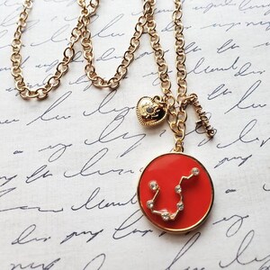 Aquarius Necklace, Birthday Gifts, Gifts for Her, Crystal Statement Necklace, Unique Necklace, Zodiac Necklace, Zodiac Charm, Red Pendant