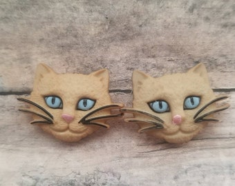 Light Brown Cat Gifts for Pet Lovers Cool Cat Stud Earrings Kitten Earrings Statement Earrings Handmade Cat Jewelry Post Earrings Kawaii