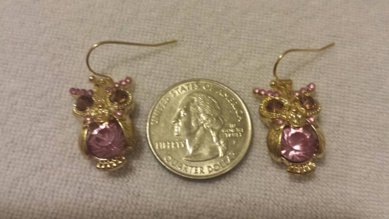 Color Owl Earrings Dangle Earrings Small Owl Earrings Purple Earrings Birthstone Earrings Crystal Owl Earrings Gold Owl Dangle Earrings