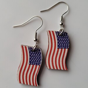 Wood Flag Earrings, United States Flag Jewelry, Wood Dangle Earrings, Independence Day Accessories, USA Earrings, Gifts for Her, Festive