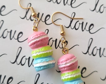 Macaroon Earrings, Sweet Treats, Cute Statement Earrings, Miniature Food, Novelty Earrings, Gifts for Her, Dessert Gifts, Stacked Macarons