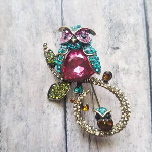 Double Owl Brooch Fancy Brooch Gifts for Her Owl Jewelry Bling Brooches Crystal Owls Gold Owls Owl Pins Animal Brooch Crystal Owls