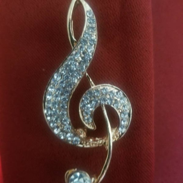Treble Clef, Musical Brooch, Gifts for Her, Statement Brooch, Clothing Pin, Crystal Brooch, Sparkly Brooch, Statement Brooch, Gold Brooch