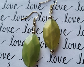 Green and Gold Oval Earrings, Gifts for Her, Statement Boho Earrings, Dainty Green Jewelry, Handmade, Cute Summer Earrings,  Shimmery