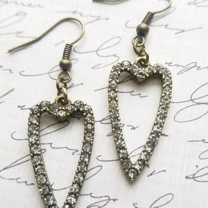 Valentine Heart Earrings, Open Heart Earrings, Crystal Heart Dangle Earrings, Bridal Jewelry, Gifts for Her, Cute Heart Charms, Love Jewelry