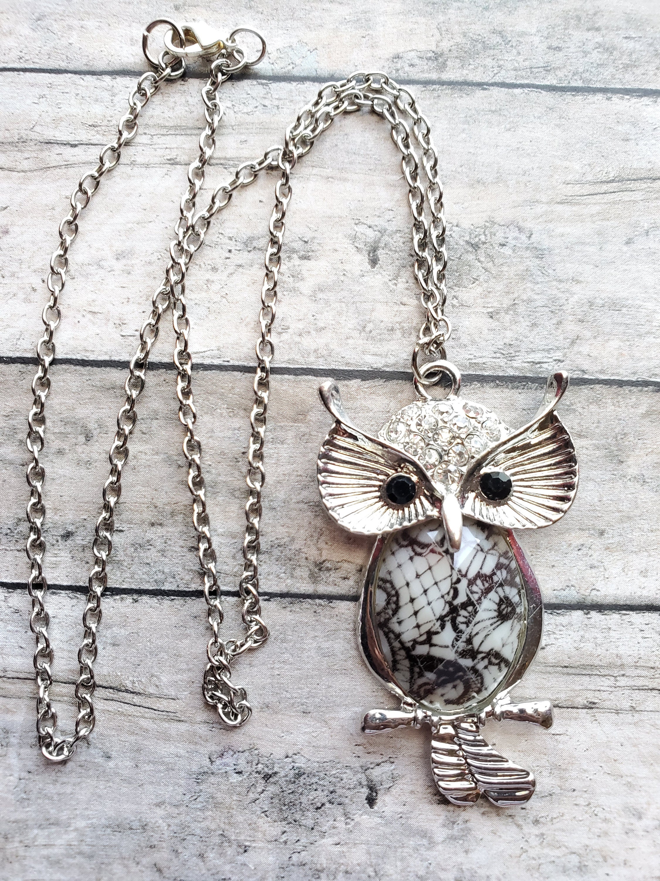 Fancy Owl with Rhinestones Pendant and Chain Necklace Gifts Etsy