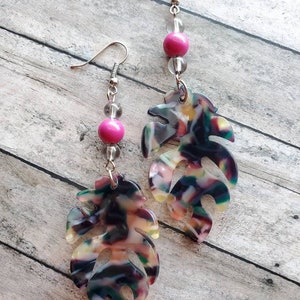Monstera Earrings, Acetate Earrings, Gifts for Her, Statement Earrings, Colorful Earrings, Long Earrings, Urban Earrings, Beach Inspired