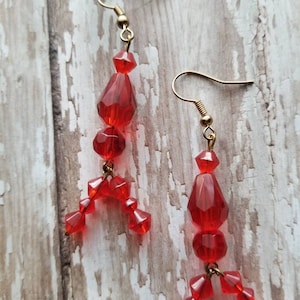 SALE, Lady in Red Earrings, Gifts for Her, Statement Geometric Earrings, Handmade, Unique Red Earrings, Glass Beads, Beaded Earrings