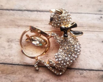 Kitten Tilting Fish Bowl Pendant Gifts for Her Juliana Inspired Fancy Brooch Statement Brooch Clothing Pin Cat Lovers Gift Crystal Brooch