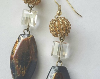 Boho Chic Earrings Gifts for Her Statement Earrings Long Earrings Seed Bead Gold and Brown Earrings Dainty Earrings Bronze Earrings Elegant
