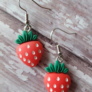 Strawberry Earrings, Dangle Statement Earrings, Gifts for Her, Small Fruit Earrings, Resin Novelty Earrings, Strawberry Charms, Kawaii