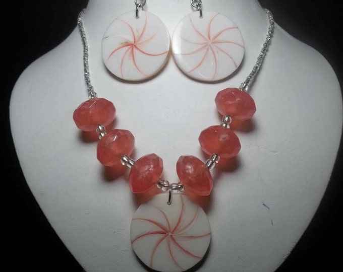 Super Swirl Coral Pinwheel Necklace Set Gifts for Her Peach Pinwheels