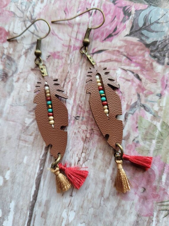 Native Feather Earrings, Gifts for Her, Statement Tassel Earrings