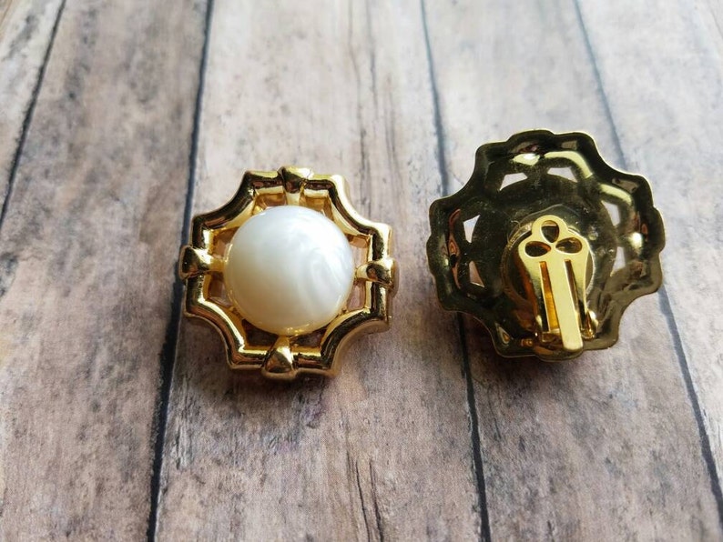 Pearl Clip On Earrings Button Earrings Gifts for Her Non Pierced Earrings Small Earrings Stud Clip On/'s Handmade Gold and Pearls