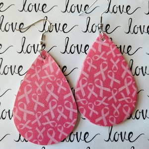 Pink Ribbon Earrings, Floating Pink Ribbon Earrings, Breast Cancer Awareness, Cute Survivor Earrings, Pink Ribbon Statement Earrings, Dainty