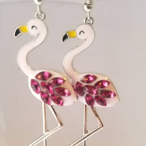 Flamingo Earrings, Gifts for Her, Pink Birds Charms, Crystal Flamingo, Tropical Bird Statement Earrings, Flamingo Jewelry, Beach Birds