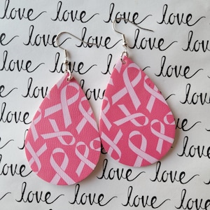Pink Ribbon Earrings, Floating Pink Ribbon Earrings, Breast Cancer Awareness, Cute Survivor Earrings, Pink Ribbon Statement Earrings, Dainty