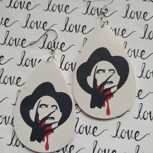 Freddy Halloween Earrings, Spooky Statement Earrings, Quirky Earrings, Faux Leather, Horror Movie Jewelry, Blade Fingers, Krueger Gifts