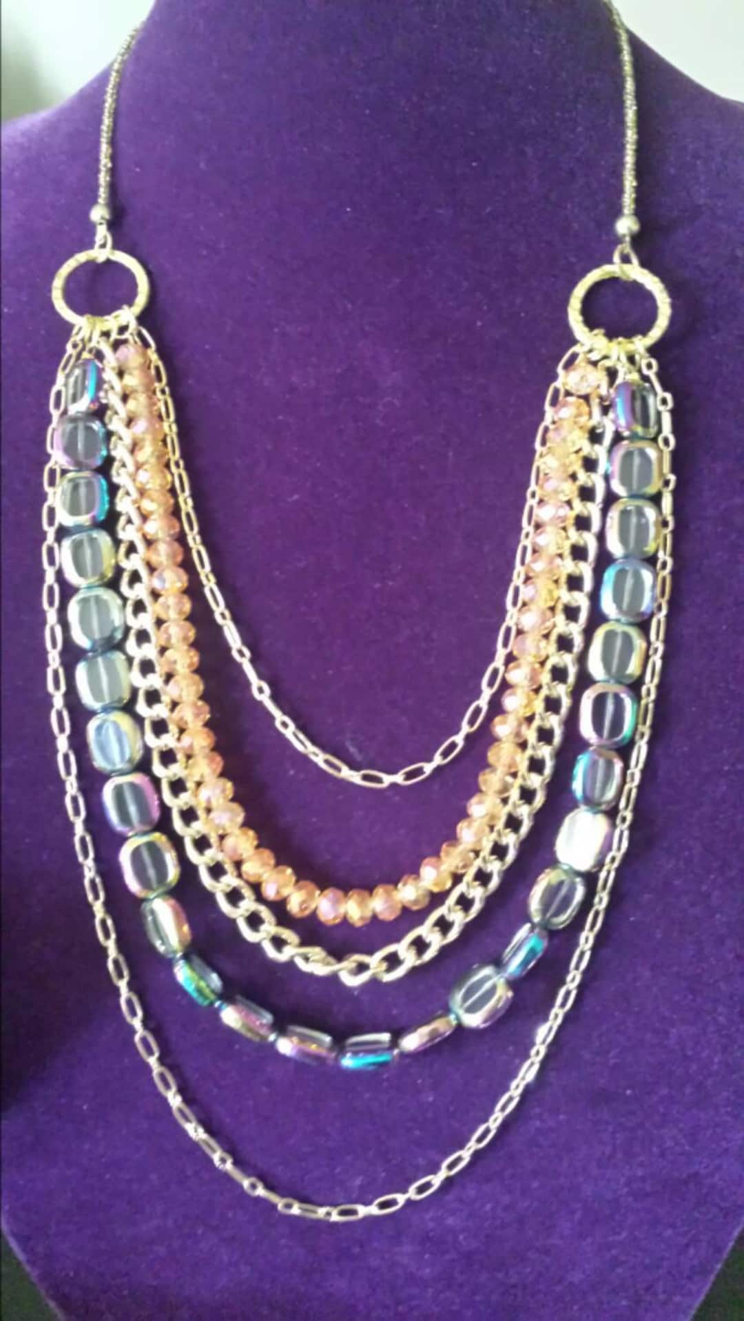 SALE, Long Necklace, Chunky Necklace, Layered Purple Necklace