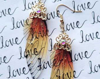 Butterfly Wing Earrings, Fairy Wing Earrings, Summer Jewelry, Monarch Earrings, Bug Jewelry, Gold Statement Earrings, Gifts for Her, Nature